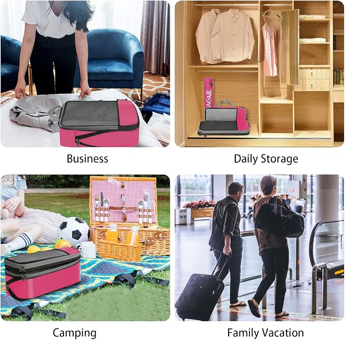 BAGAIL 4 Set/6 Set/8 Set Compression Packing Cubes Travel Accessories Expandable Packing Organizers (Half Mesh, 6-Fuchsia)