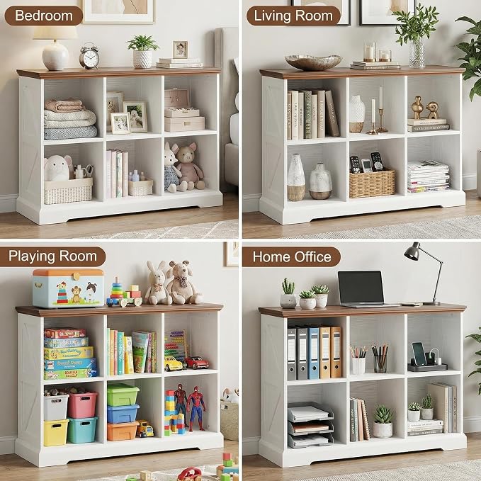 IRONCK 6 Cube Storage Organizer, Farmhouse Wood Bookshelf | White finish, cube organizer for bedroom, living room, home office, books or decor display, anti-tipping device