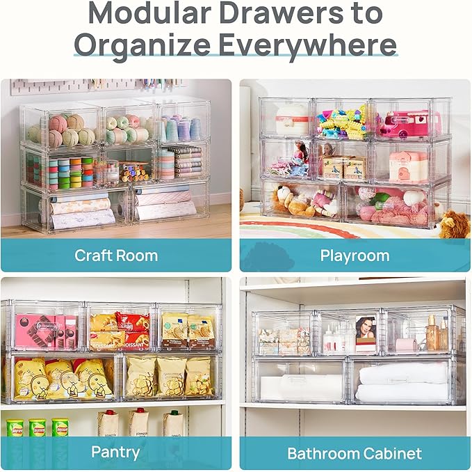 Vtopmart 5 Pack Large & Medium Storage Stackable Drawers Set | Easy Assembly Clear Plastic Storage Cabinet, Durable Dresser for Closet, Bedroom, Entryway, Playroom & Apartment Organization