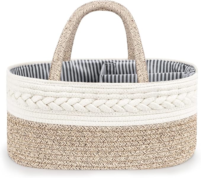 Maliton Diaper Caddy Organizer for Baby, Cotton Rope Baby Gift Basket, Portable Diaper Organizer for changing table, Nursery Storage Organizer, Shower Gifts for Newborn,baby essentials | 100% Cotton Rope Baby Caddy, Soft Yet Structured, Nursery, Car & ...