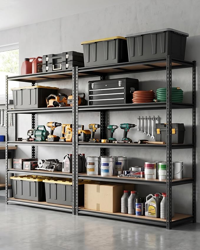 Garvee 5-Tier Storage Shelving Unit, 60" W x 18" D x 72" H, 2500 lbs Load | Carbon Steel Utility Shelves, Adjustable Metal Freestanding Garage Shelf for Pantry, Basement, Warehouse, Heavy Duty