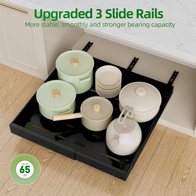 PAKETA 4 Pack Expandable Pull Out Cabinet Organizer,21" Deep | Pull Out Drawers for Cabinets with width from 12" to 20",Sliding Drawers for Cabinets with Upgrade 3 Slide Rails,hold 65 lbs
