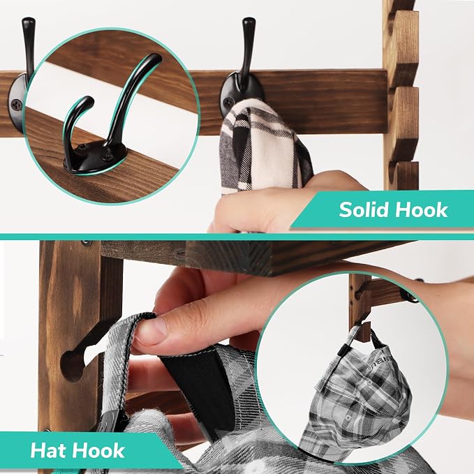 AMBIRD Wall Hooks with Shelf 28.9inch Entryway Wall Hanging Shelf, Wood Coat Hooks, Coat Rack Wall Mount Rack with 5 Dual Hooks, Glasses Organizer and Hat Organizer