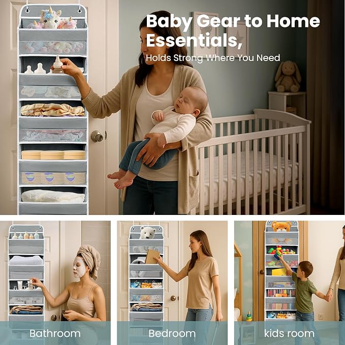 Over the Door Organizer with 10 Side Mesh Pockets,6 Shelf | 4 Shelf Capacity Hanging Behind the Door Kitchen Organizers&Storage Suitable for Storing Toys, Shoes, Towels, Grey