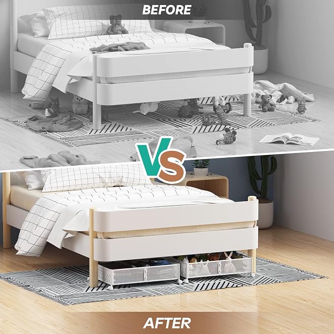 PHINOX Under Bed Storage Container with Wheels,Patterned,Metal,2 Pack,White | Tool-free assembly, glide smoothly, easy reach, foldable, maxmazie low-profile beds, dorm, keep seasonal clothes, shoes fresh