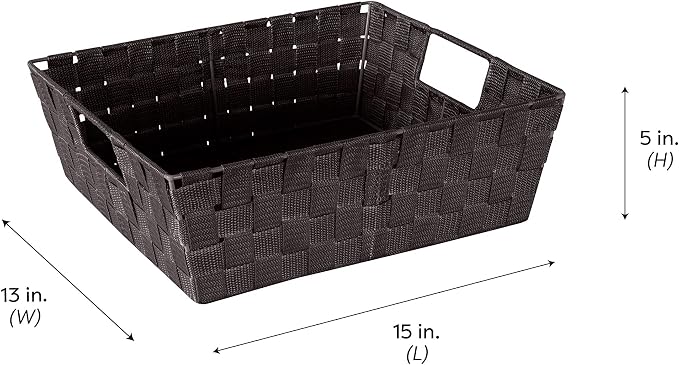 Simplify Large Shelf Woven Strap Tote | Decorative Storage Basket | Built in Handles | Organization | Closet | Bedroom | Bathroom | Nursery | Accessories | Toys | Gifts | 2 Pack | Chocolate
