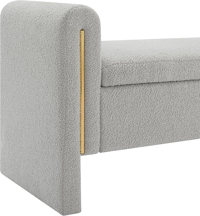 Christopher Knight Home Upholstered Storage Ottoman, Teddy Fabric Bench with Solid Wood Legs, Comfortable Foot Rest Stool, Storage Bench for Bedroom End of Bed, Living Room, Dorm, Dining Room, Gray