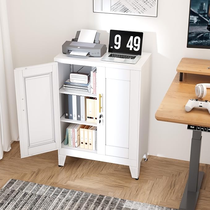 GAIOUS White Metal Pantry Cabinet with Lock(Two Units), Sideboard Buffet | Storage Cabient with Doors and 2 Adjustable Shelves, Multifunctional Kitchen Cupboard for Home Office, Buffet Table