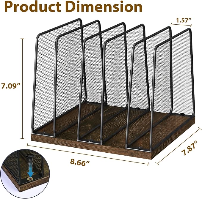 LEKETREE Desk File Organizer, 5-Section Upright File Sorter, Vertical File Folder Holder, Mesh Metal Wood Office Desktop Organization for Document, Magazine, Books and more (Wood and Black)