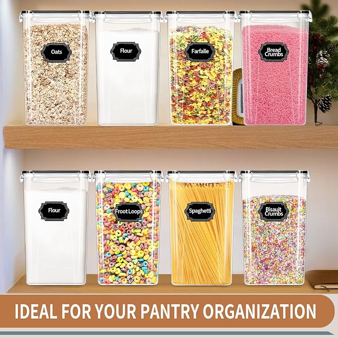 4pcs Large Tall Airtight Food Storage Containers with Lids - 6.5L / 5.9qt | BPA Free Pantry Organizers and Storage Containers for Bulk Flour and Sugar Storage, Food Grade Material, 20 Labels & Marker