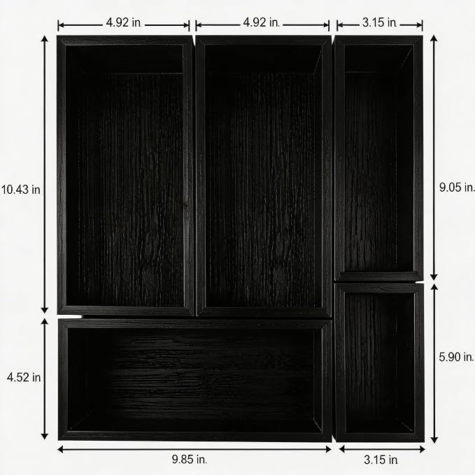 bamboo drawer organizer Set,expandable drawer dividers,wooden storage organizers,drawer organizers for kitchen, bathroom,flatware,Tea Bag Organizer (1 X 5PCS Black)