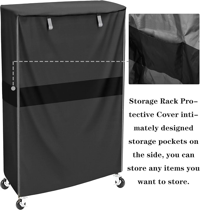 Wire Shelf Cover 36" W x 18" D x 54" H, 600D Zippered Storage Rack Cover | Turn open wire shelving into clean enclosed storage with a durable 600D cover and front zipper for easy daily access