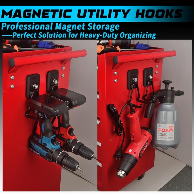 Heavy Duty Magnetic Hook, Large Utility Storage Magnetic Garage Hooks, Strong Magnet Hooks for Hanging Power Tool Hose Drill Metal Cart in Garden Workshop Kitchen (4Pack)