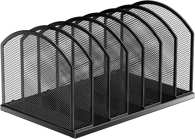 Gawerk 7-Section Metal Upright File Sorter Organizer, Office Small Letter Sorter Desktop File Organizer Metal Mesh Iron Sole, Black