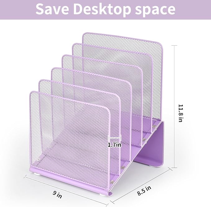 LEKETREE Purple File Organizer for Desk, Desk Organizer with 5-Section Vertical File Rack, File Folder Organizer (Purple)
