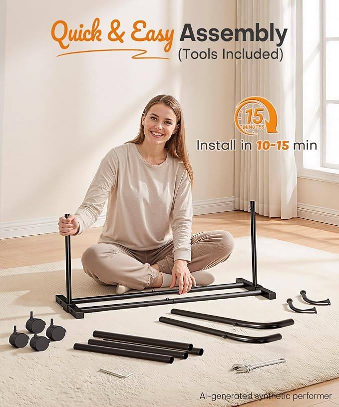 Homde Portable Clothes Rack for Bedroom: 4 Lockable Wheel Move Room-to-Room | Laundry to Closet in 1 Smooth Roll - No Heavy Lifting for Renters & Movers - 88 lbs Hanging Rod for Garment Coat to T-Shirt