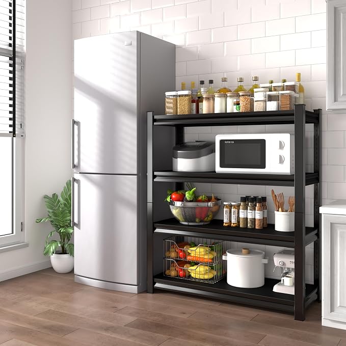 48" W Garage Shelving Heavy Duty, 2200LBS Loads Adjustable Garage Storage Shelves,4-Tier Metal Storage Racks and Shelving Units, Utility Rack Shelves,48" W x 16" D x 63" H,Black