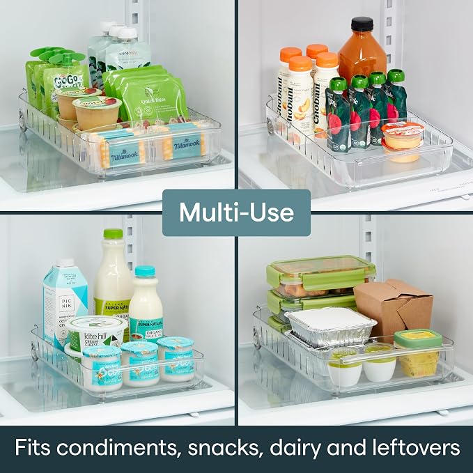 YouCopia RollOut Fridge Caddy BPA-Free Clear Rolling Refrigerator Organizer Bin with Adjustable Dividers and Handles, 9" Wide