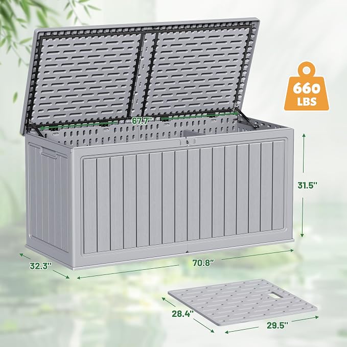 Devoko HDPE 260 Gallon Deck Box Double-Wall with Divider | Large Outdoor Storage Box Side Handles, Waterproof and Lockable for Patio Furniture, Garden, Pool