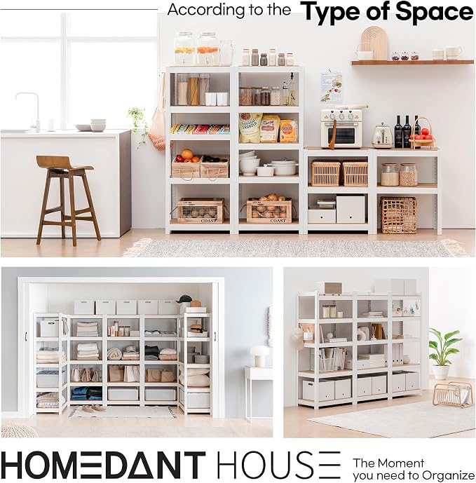 House 5 Tier 24.1" W Laminated Metal Shelving Unit Adjustable Storage Utility Rack Heavy Duty Shelves Organization Multipurpose Shelf Kitchen Garage Pantry Closet 1 Pack | Adjustable boltless metal shelving for pantry, closet, kitchen, basement, garage...