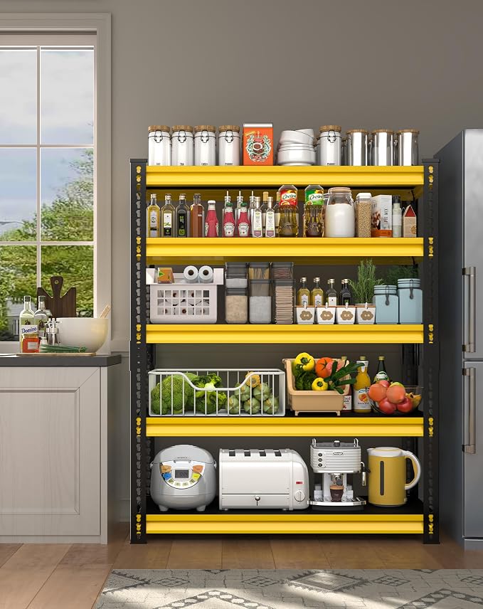 48" W Garage Storage Shelves Heavy Duty, 2800LBS Loads Adjustable Garage Shelving, 5-Tier Metal Shelving Units and Storage Racks, Industrial Utility Shelf,48''Wx18''Dx78''H, Yellow
