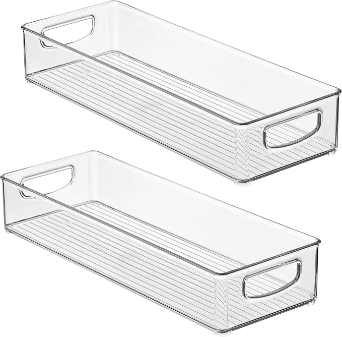 iDesign Slim Extra Long Clear Storage Bin, 2-Pack | Narrow, Stackable, Kitchen or Pantry Organizer
