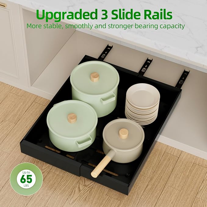 PAKETA 4 Pack Expandable Pull Out Cabinet Organizer,21" Deep | Pull Out Drawers for Cabinets with width from 9" to 14",Sliding Drawers for Cabinets with Upgrade 3 Slide Rails,hold 65 lbs