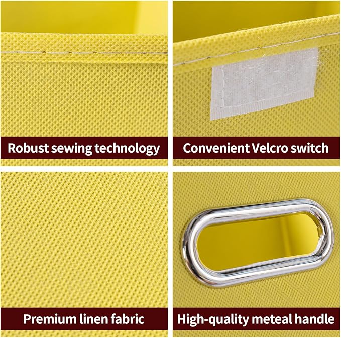 STOREONE Fabric Storage Cube Bins Foldable Organizer Container Collapsible Basket with Lids and Metal Handles, for Home, Bedroom, Closet 3 Pcs (multicolour-yellow)
