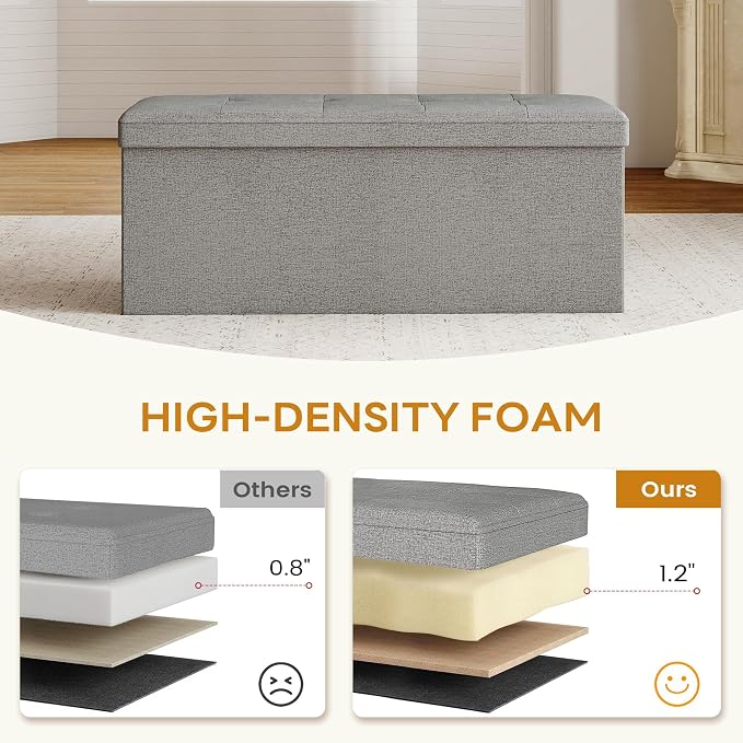 KROFEM 43.5" Folding Storage Ottoman Bench,Rectangle Foot Rest Stool for Living Room and Bedroom Holds 660 lbs,Light Gray
