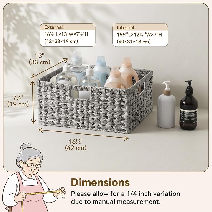 GRANNY SAYS Large Wicker Basket for Storage, Waterproof Basket for Shelves, Storage Basket with Handles, Grey Basket for Storage, 1-Pack