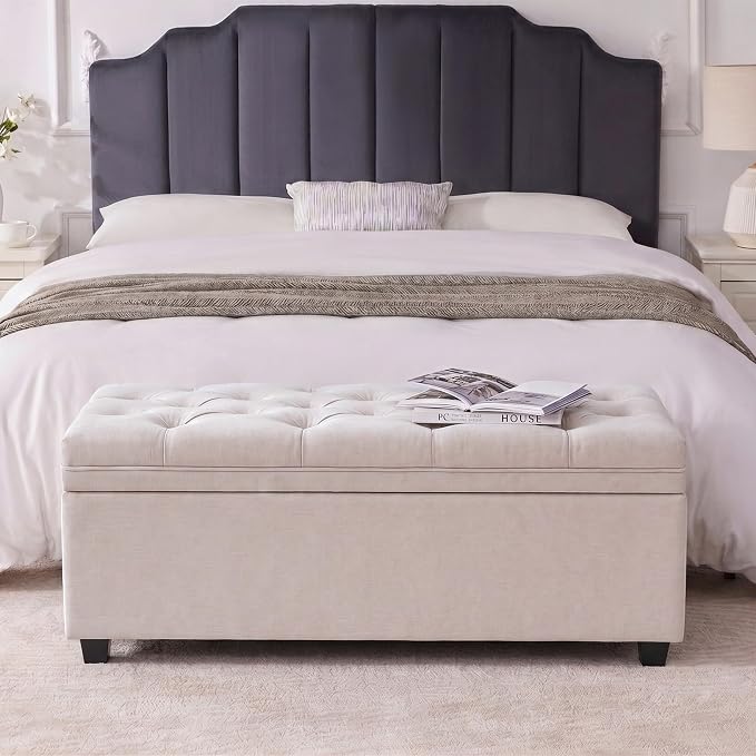 Mangodan 43 Inch Storage Ottoman, Tufted Ottoman with Storage | End of Bed Ottomans for Living Room, Bedroom, Modern Entryway Benchs