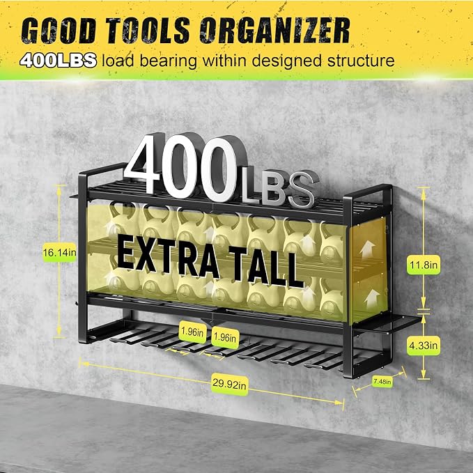 Hipidian Power Tool Organizer Wall Mount - Storage Rack with 4 Drill Holders for Drills Cordless Tools. Heavy Duty Iron Garage Tool Organizer Storage for Workshop Shed (8 Slots 4 Layers)
