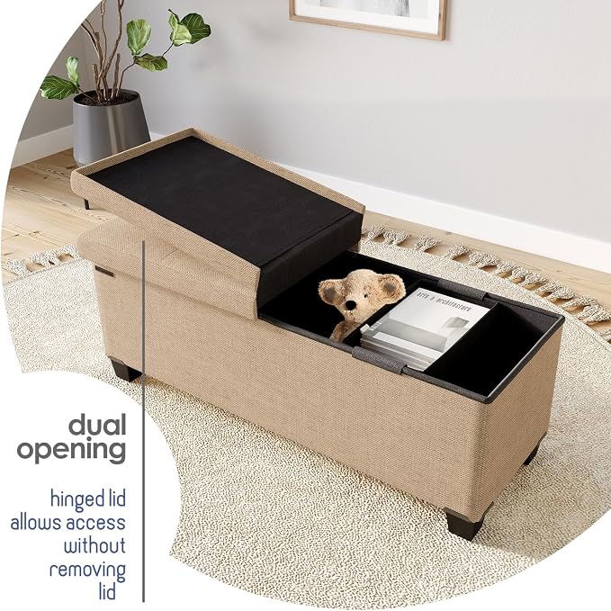 Storage Ottoman Bench with Bins, 43-in Storage Bench for Bedroom End of Bed, Folding Foot Rest Ottoman for Living Room Max 660lbs, Fabric Ottomans, Taupe