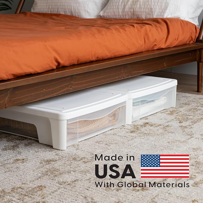 IRIS USA 2-Pack, 22 Qt. Under Bed Storage Bin with Sliding Drawer, White | Store seasonal clothing, shoes, blankets, linens and household essentials neatly under beds to maximize storage space