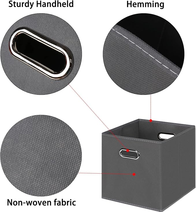 Black Foldable Storage Cubes Bins , Fabric Storage Box Cubes Organizer Baskets with Dual Handles for Home Organizer(Grey)