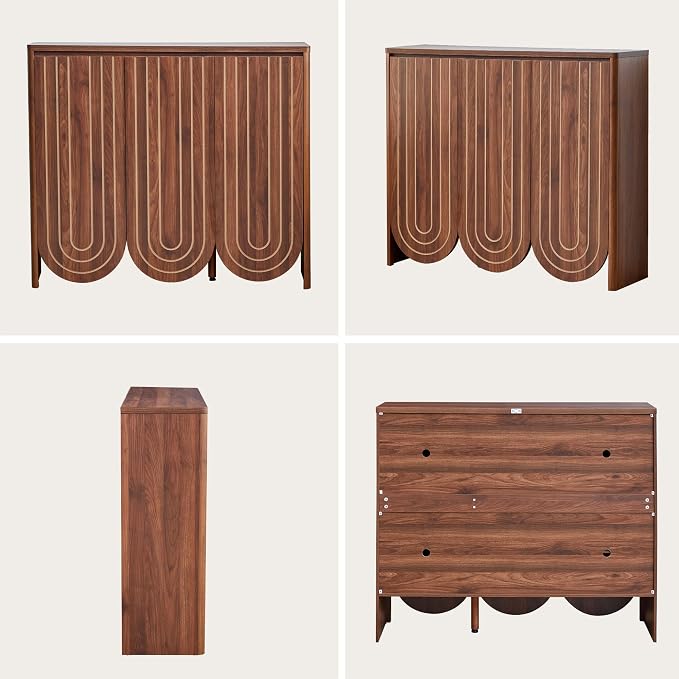 47" Large Shoe Cabinet for Entryway, Shoe Storage Cabinet with Adjustable Shelves, Mid-Century Modern Wooden Shoe Organizer with 3 Arched Doors, Extra Deep Shoe Rack for Sneakers & Boots (Walnut)