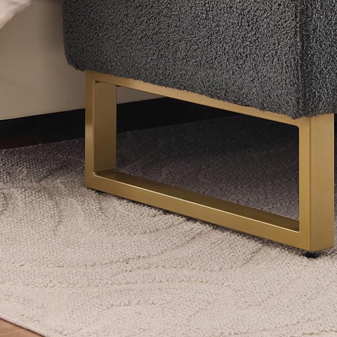 66" Storage Bench for Bedroom Upholstered End of Bed Bench King Size Grey | Long Bedroom Benches for Foot of Bed King,Teddy Storage Bed Bench with Gold Legs,2 Pillows for Entryway Windows Cloakroom