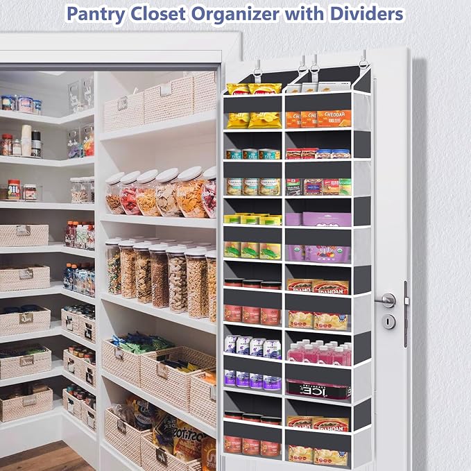 UVIAHOMI Heavy Duty Over The Door Organizer 6 Tiers, Extra Large Behind Door Storage of 12 Big Front & 12 Mesh Pockets, 80lb Weight Capacity, Hanging Doors Storage for Closet Bedroom Nursery, Gray
