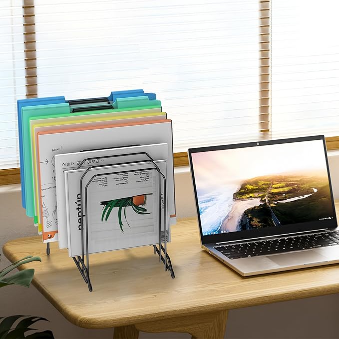Incline Sorter Desk File Organizer, Metal Desk Magazine Folder Holder with 8-Section Vertical Compartments Rack File Organizer for Office, Home, School
