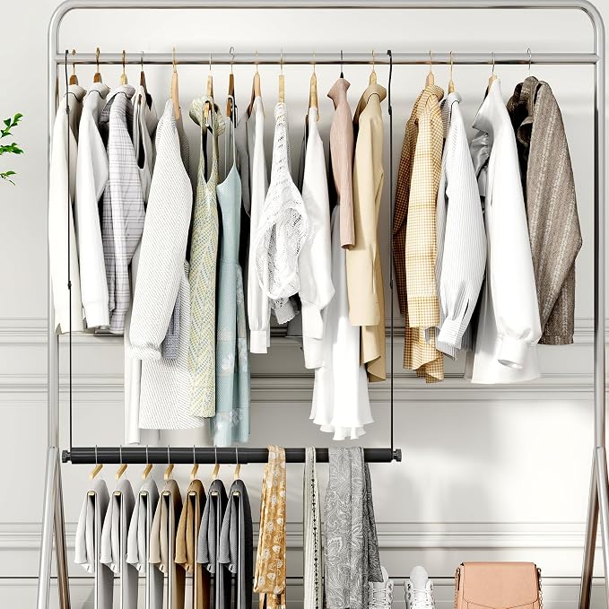 STORAGE MANIAC Adjustable Closet Rod for Hanging Clothes, 2 Pack Black | Expandable 17.9"-29.7" Heavy-Duty Metal Closet Hanging Rod with 9 Height Adjustments, Space-Saving Double Closet Organizer
