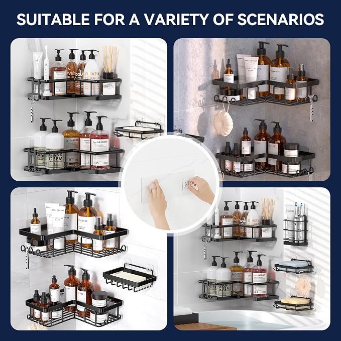5-Pack Shower Caddy Adhesive Replacement - Transparent Shower Adhesive Strips, No Drilling Hooks for Bath Storage Shelves, Kitchen Racks, Basket & Soap Holder