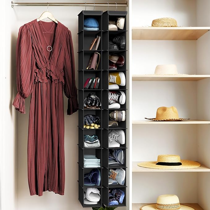 Simple Houseware 10 Shelves Closet Hanging Shoe Organizer, Black | Dual Metal Hooks, Holds Up to 20 lbs, for Narrow Space