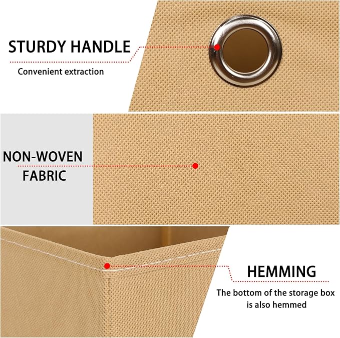 Foldable Storage Cubes Bins ,11 Inch Cloth Storage Cube Fabric Storage Box Cubes Organizer Baskets with Dual Handles for Home Organizer Set of 3 (Khaki)