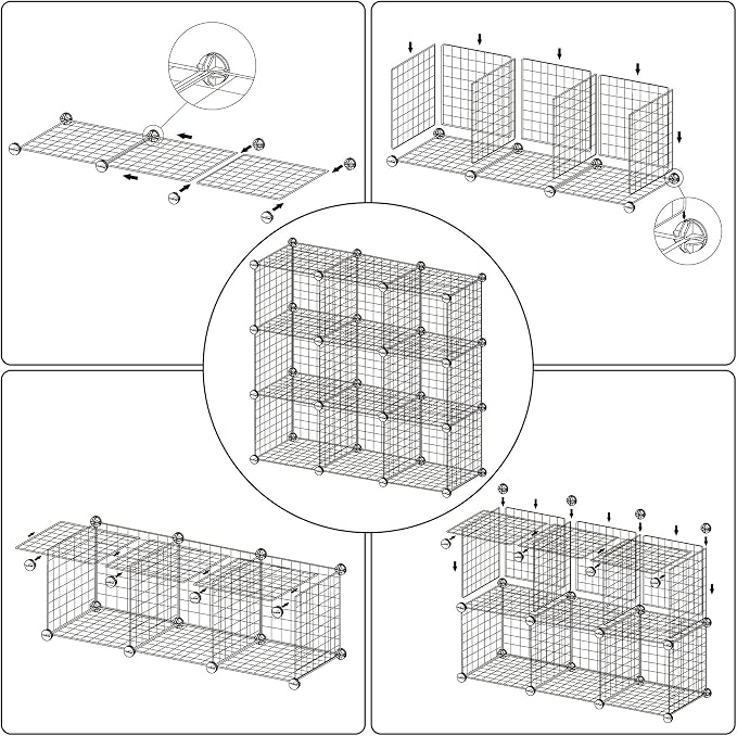 C&AHOME Wire Cube Storage, 9 - Cube Organizer Metal C Grids, Shelves, Blue | Modular Shelves Units, Closet Organizer, Storage Bins Shelving, Ideal for Home, Office, Living Room