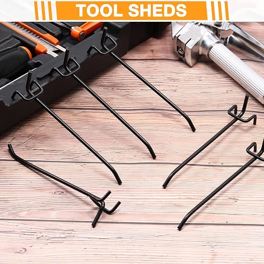 100 Pcs Peg Board Shelving Hooks Stainless Steel Hanging Board Pegs Wall Display Hooks Bulk for 1/8 1/4 Garage Storage Organizer Accessories (6 Inch,Black)
