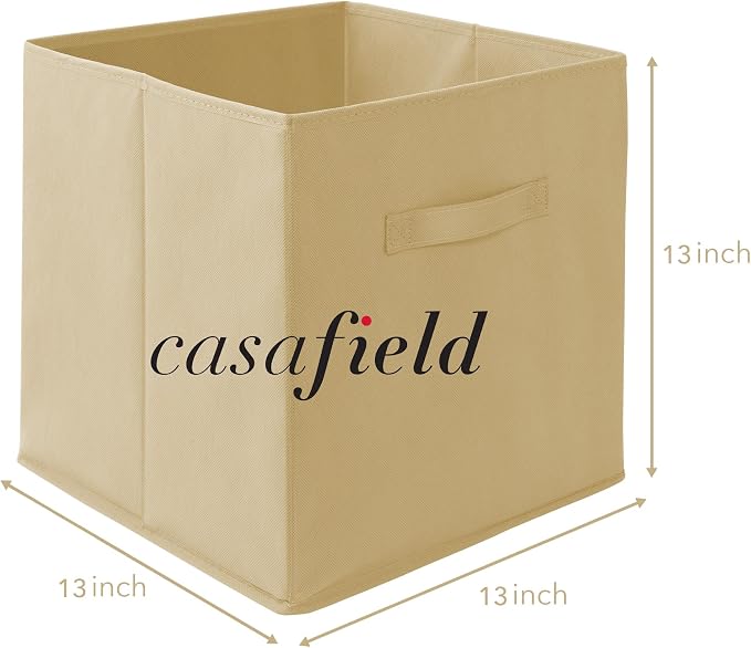 Casafield Set of 6 Collapsible Fabric Cube Storage Bins, Sandy Beige - 13" Foldable Cloth Baskets for Shelves, Cubby Organizers & More
