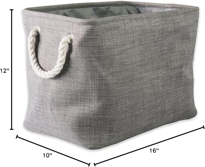 DII, Collapsible Variegated Polyester Storage Bin with Cotton Handles Medium Gray