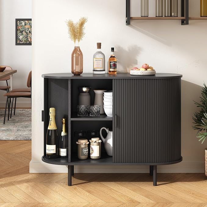 40" Sideboard Buffet Cabinet with Storage, Storage Cabinet with Sliding Door & Adjustable Shelf, Modern Accent Coffee Bar Console Table for Kitchen, Entryway, Black