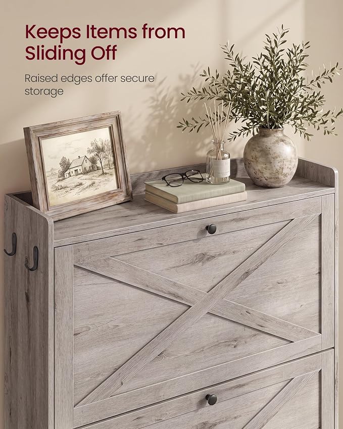 VASAGLE Shoe Storage Cabinet Organizer with 2 Flip Drawers, Freestanding Narrow Shoe Rack Cabinet for Entryway, Farmhouse Style, Fits 14 to 16 Pairs, Washed Gray UHSC203GD01