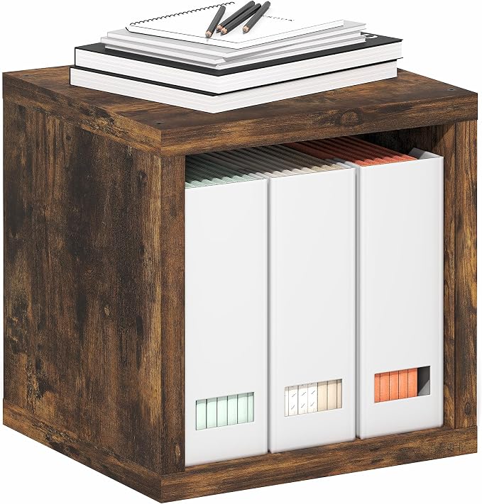 Cube Storage Organizer Bookcase with Open Back, Stackable Bookshelf, Extra Thick Book Shelf, 15.8 x 15.8 x 14.6, for Bedroom, Living Room, Home Office, Black Dark Oak